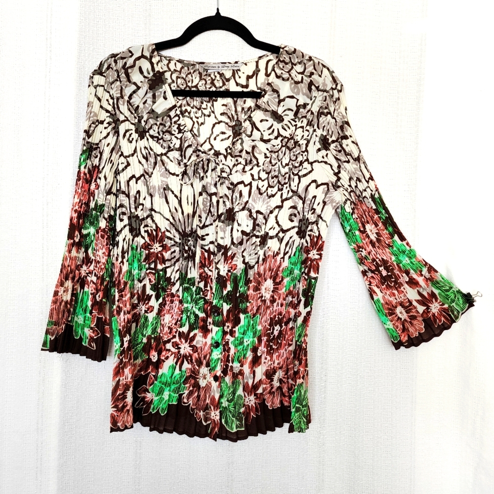 🪼NWOT  FLORAL ACCORDION PLEAT BLOUSE SIGNATURE BY LARRY LEVIN - SIZE LARGE